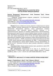 ПРОДУКТИВНОСТЬ И КАЧЕСТВО ЗЕРНА СОРТОВ ЯРОВОЙ ТВЕРДОЙ ПШЕНИЦЫ