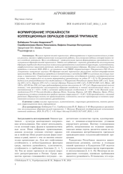 ФОРМИРОВАНИЕ УРОЖАЙНОСТИ КОЛЛЕКЦИОННЫХ ОБРАЗЦОВ ОЗИМОЙ ТРИТИКАЛЕ