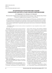 ИСТОРИЧЕСКАЯ РЕТРОСПЕКТИВА ЗНАНИЙ О МОЛОЧНОЙ КИСЛОТЕ И РОЛИ ЛАКТАТА В МЕТАБОЛИЗМЕ
