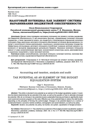 НАЛОГОВЫЙ ПОТЕНЦИАЛ КАК ЭЛЕМЕНТ СИСТЕМЫ ВЫРАВНИВАНИЯ БЮДЖЕТНОЙ ОБЕСПЕЧЕННОСТИ