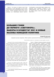 БОЛЬШИЕ ГОНКИ ДО ПЕРВОГО "СВЕТОФОРА". ВЫБОРЫ В БУНДЕСТАГ 2021 И НОВЫЕ ВЫЗОВЫ НЕМЕЦКОЙ ПОЛИТИКЕ