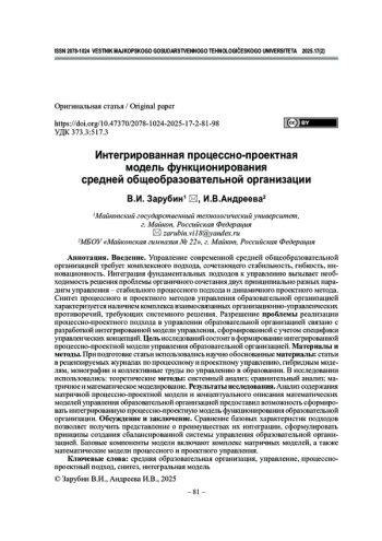 Интегрированная процессно-проектная модель функционирования средней общеобразовательной организации